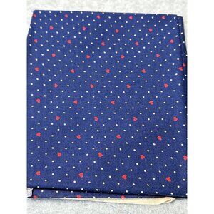 Navy Blue Cotton Fabric Red White Heart Polka Dot Print 18x22 Inches Sewing Quil